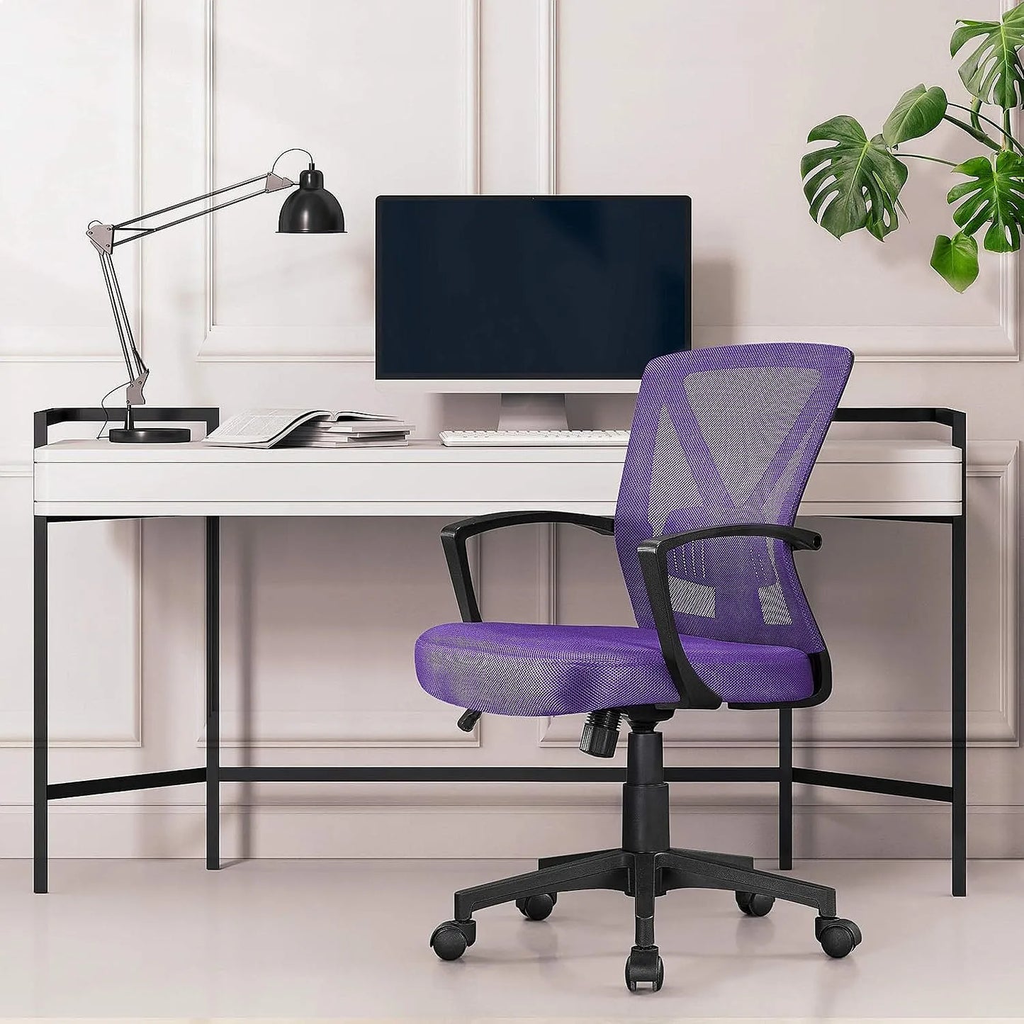 Ergonomic Mesh Office Chair with Adjustable Lumbar Support Mid Back Swivel Task Chair Purple