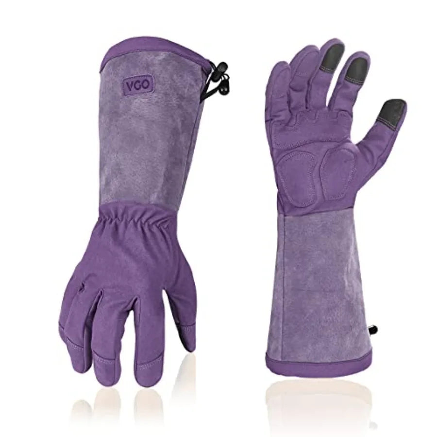 Ladies' Synthetic Leather Extended  Split Leather Cuff, Thorn Proof Garden Gloves Size M Purple
