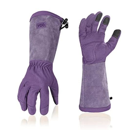 Ladies' Synthetic Leather Extended  Split Leather Cuff, Thorn Proof Garden Gloves Size M Purple