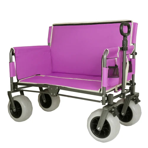 3-in-1 Heavy-Duty Folding Wagon: Bench Seat, Storage, 500lbs/180L, All-Terrain Wheels (Purple)