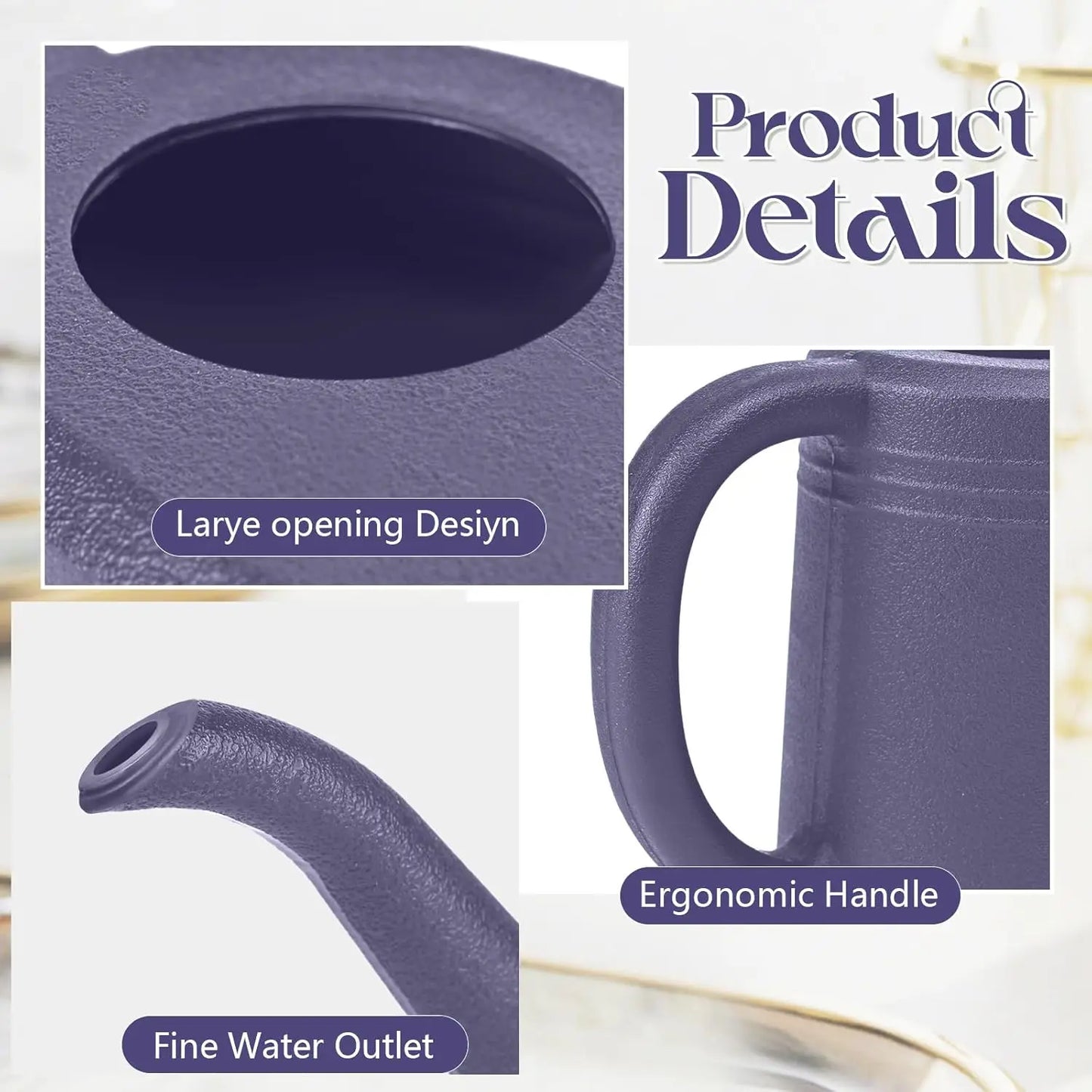 Purple Watering Can with Long Spout for Home Garden, 1/4 Gallon Capacity