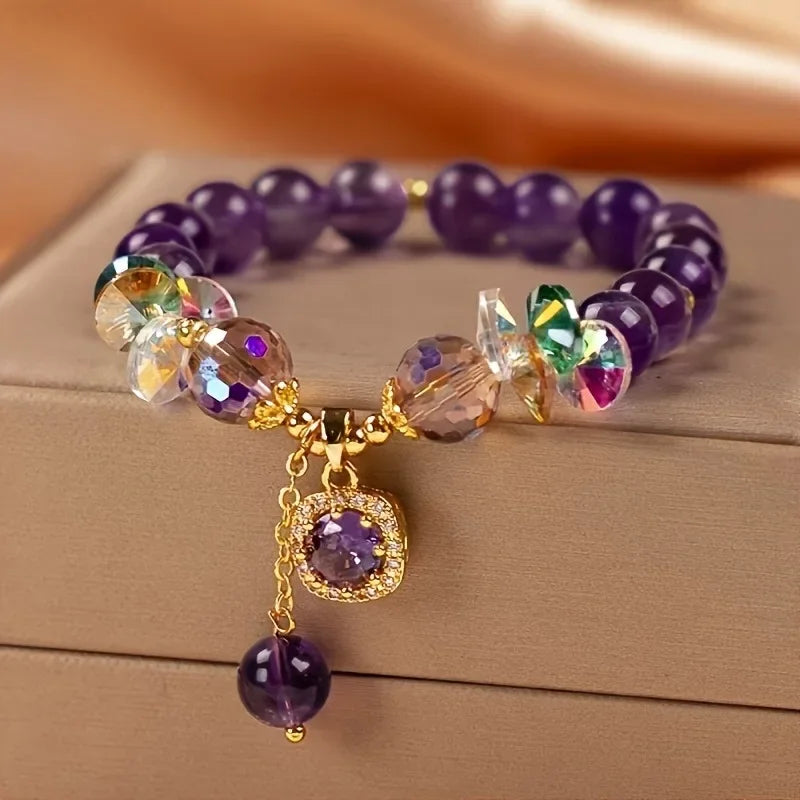 Natural Purple Crystal Bead Bracelet