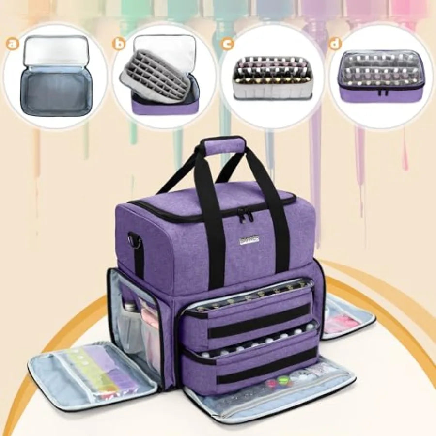 Nail Polish Organizer Holds 80 Bottles with UV Nail Lamp and 2 Removable Pouches, Manicure Tools Storage