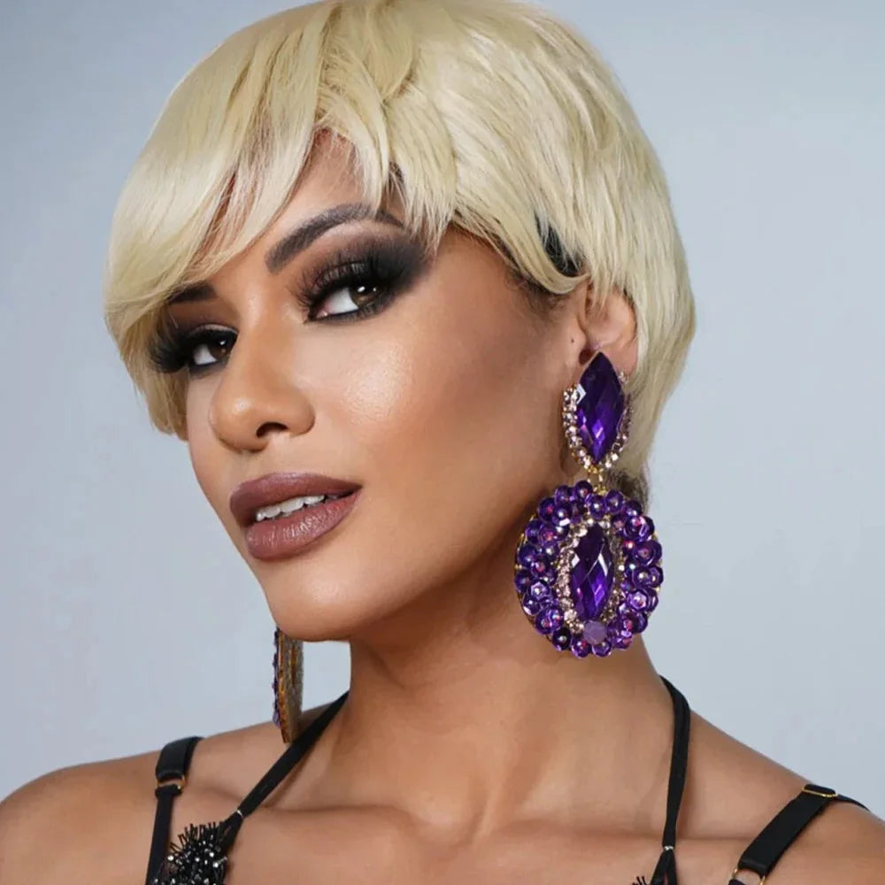 Exquisite Purple Crystal Large Hanging Earrings