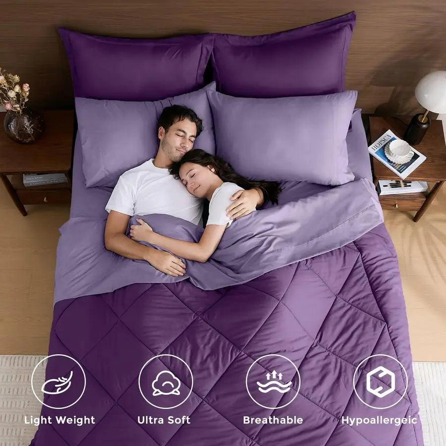 Purple & Light Purple Queen Comforter Set 7Piece All Season Bed in a Bag