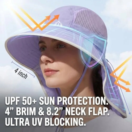 UV Sun Protection Hat Women Foldable Neck Flap Wide Brim Fishing Hat
