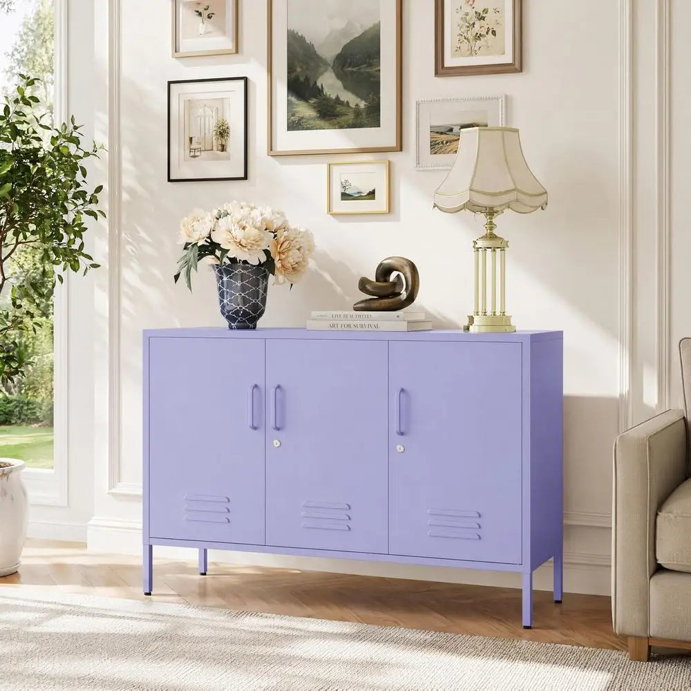3-Door Lockable Accent Cabinet with Adjustable Shelves