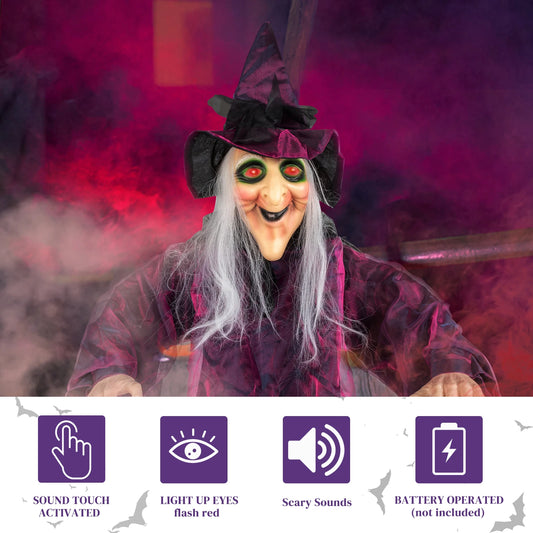 71 in Life Size Hanging Witch Animatronic Talking Halloween Decoration,