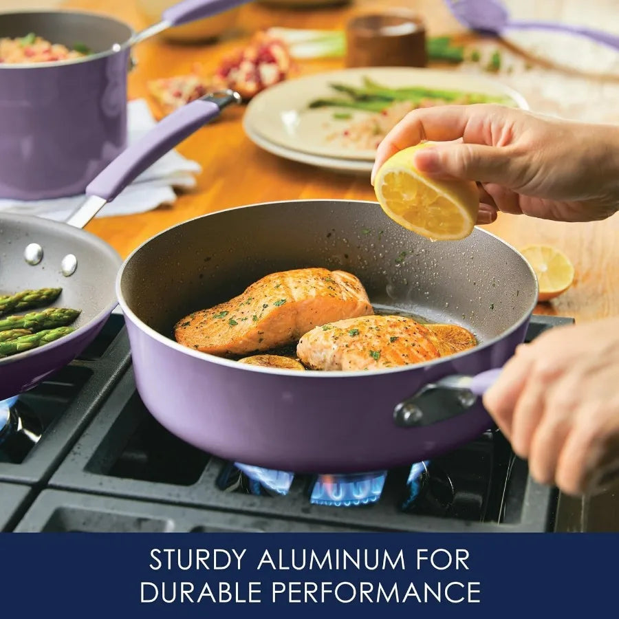 Cucina Nonstick Cookware Pots and Pans Set 12 Piece Purple