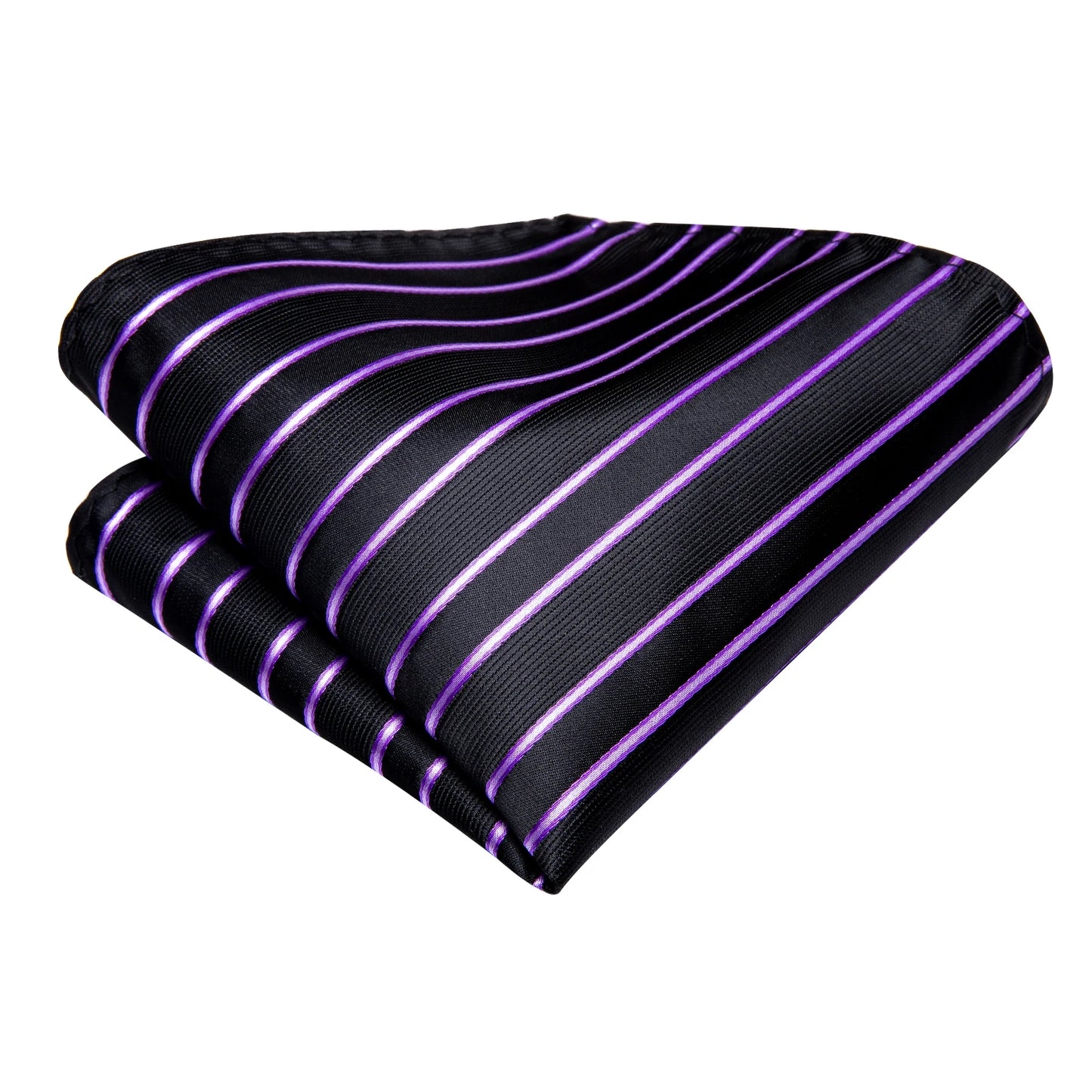 Purple Stripes Men Tie Handkerchief Cufflinks Set Necktie