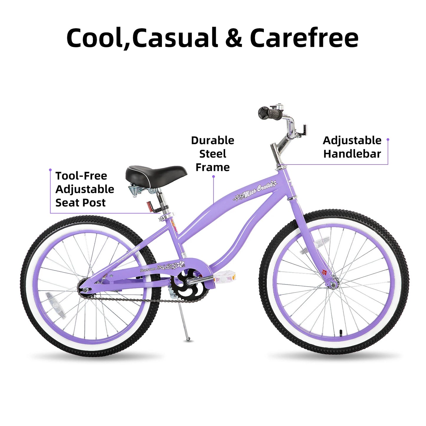 JOYSTAR 20" 24"  Beach Cruiser Bike for Girls, Boys, Men and Women, Single Speed Kids Cruiser Bikes with Coaster Brake