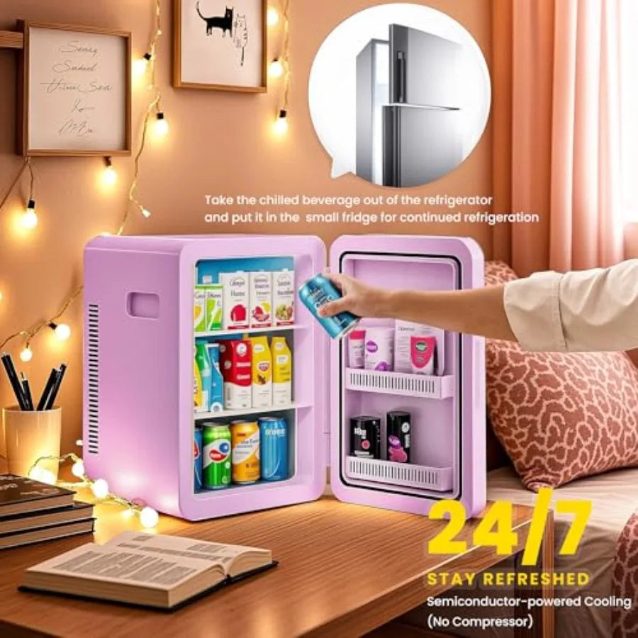 22L 30Cans Mini Fridge for Bedroom 12V DC Portable Cooler Warmer with Glass Front
