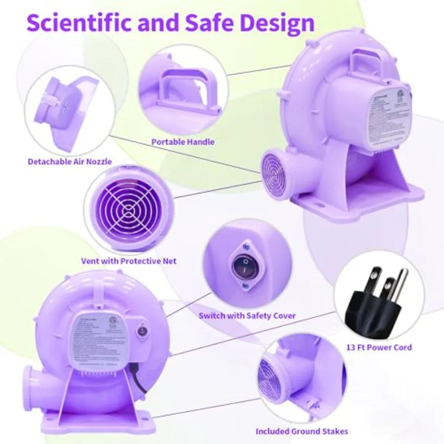 520W Purple Air Blower for Inflatable Bounce House, Water Slide, Jumping Castle & more