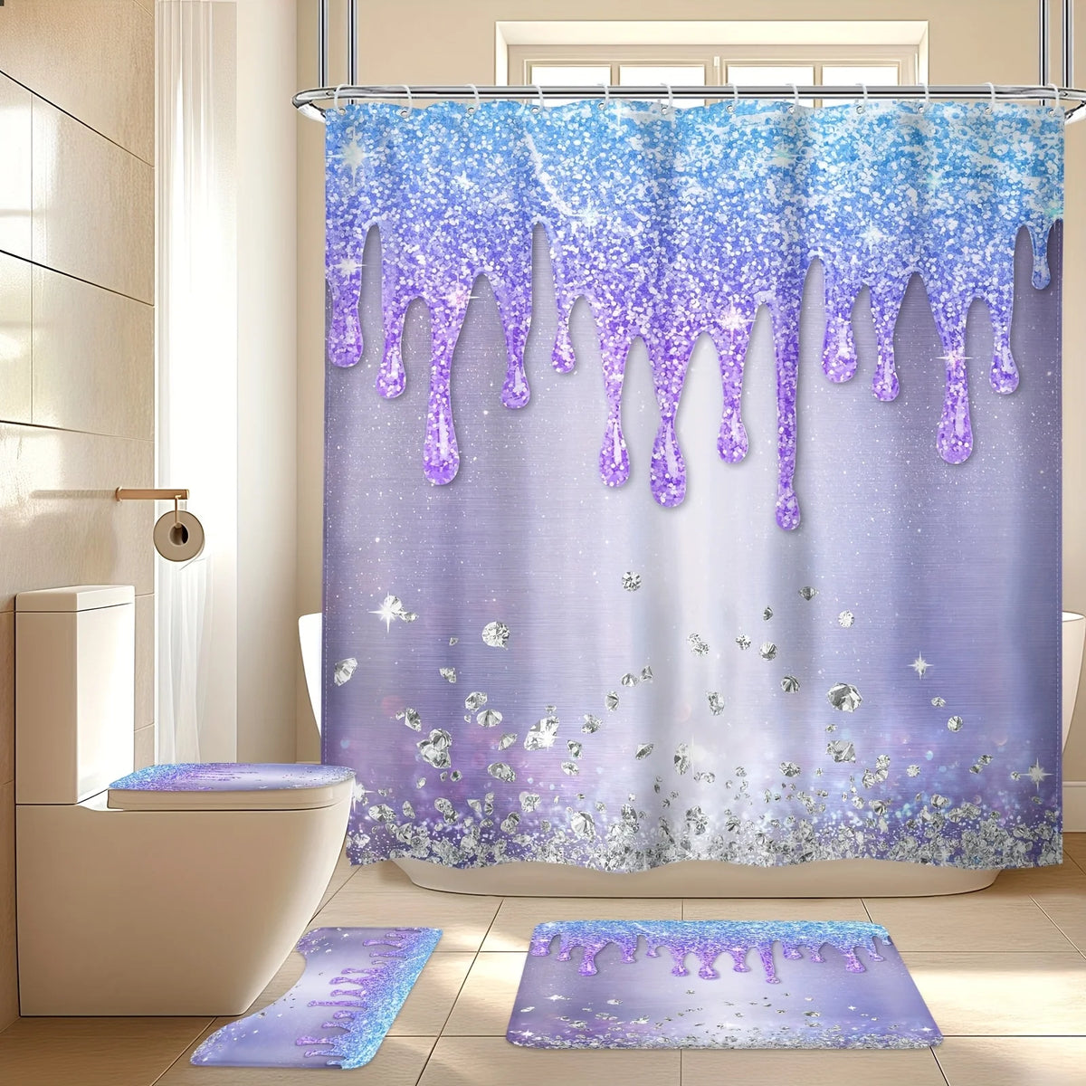 4pcs- Purple Gradient Shower Curtain Set