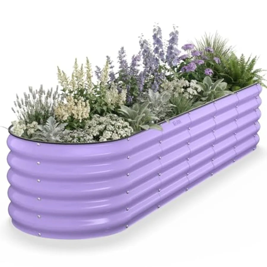 Raised Garden Bed Metal Galvanized Steel Oval Garden Bed 8x2x1.5 ft with 18-Inch Deep Open-Bottom Design for Outdoor Vegetable
