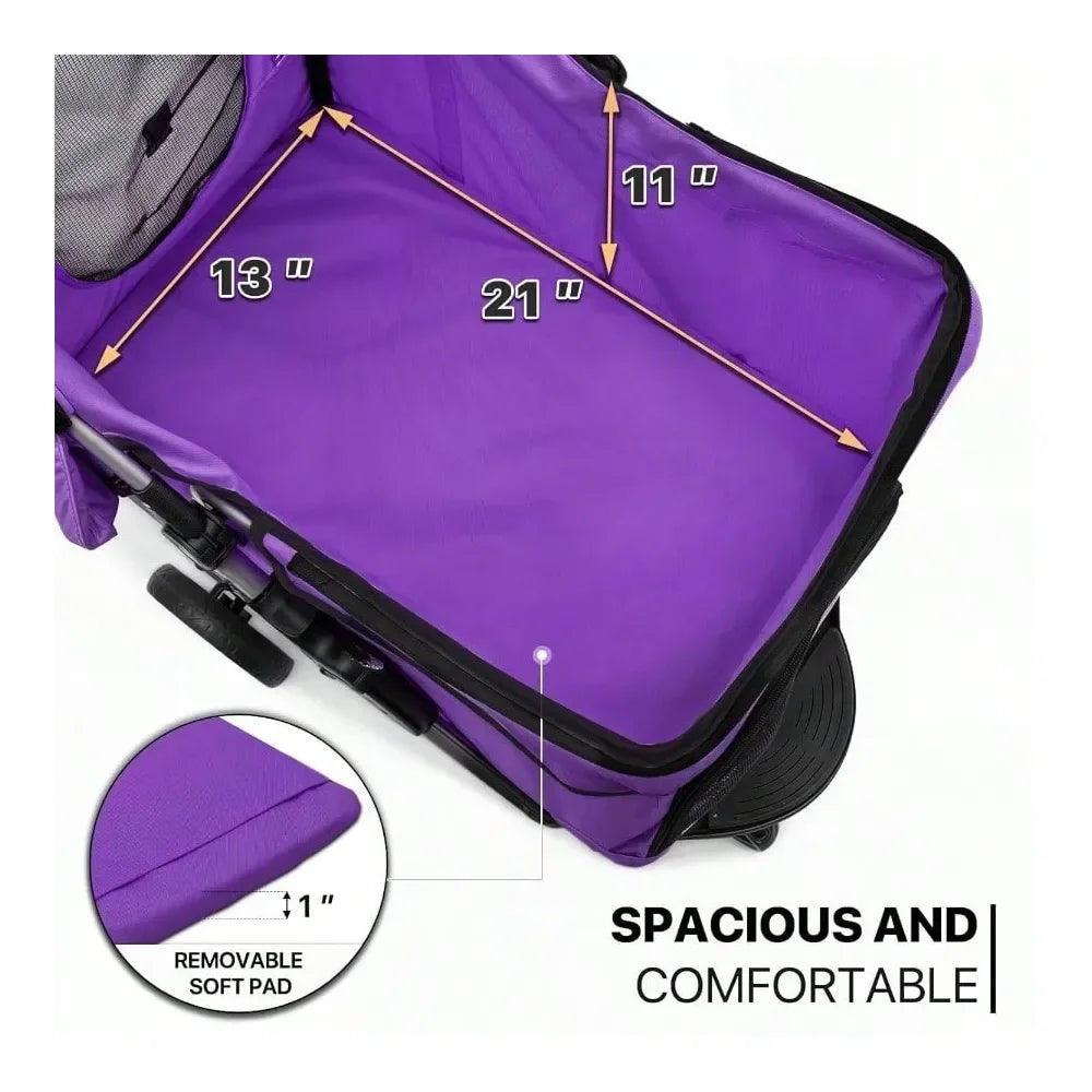 Dog Stroller With Weather Cover, 3 Wheels ,Storage Basket, & Cup Holder