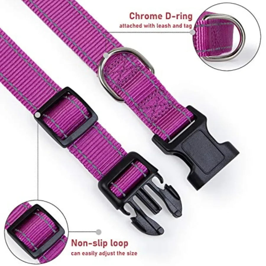 Reflective Dog Collar with Buckle Adjustable Safety Nylon Collars