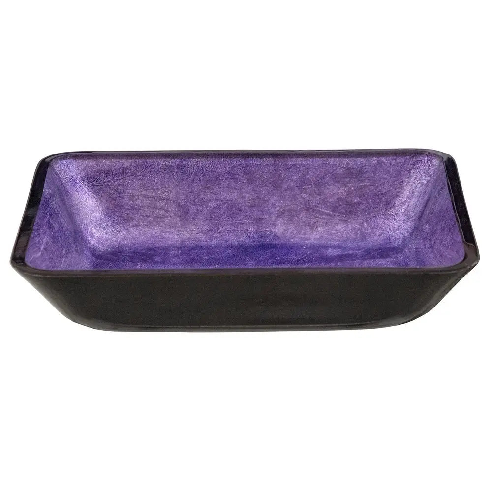 Black & Purple Foil Rectangular Glass Sink Bowl Bathroom Vessel Sink for Vanity Top