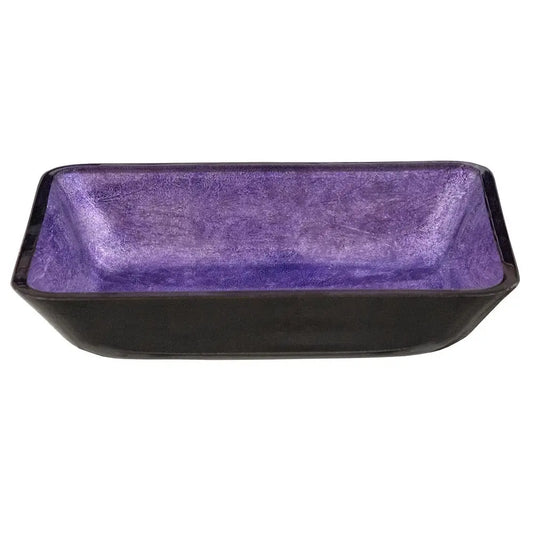 Black & Purple Foil Rectangular Glass Sink Bowl Bathroom Vessel Sink for Vanity Top