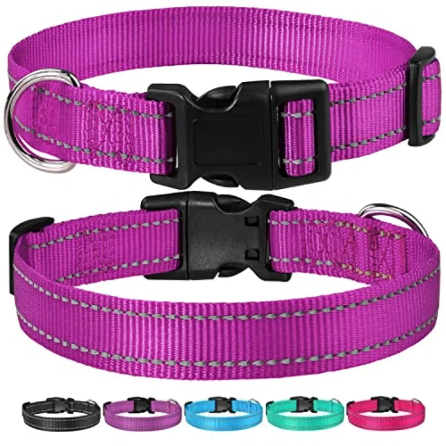 Reflective Dog Collar with Buckle Adjustable Safety Nylon Collars