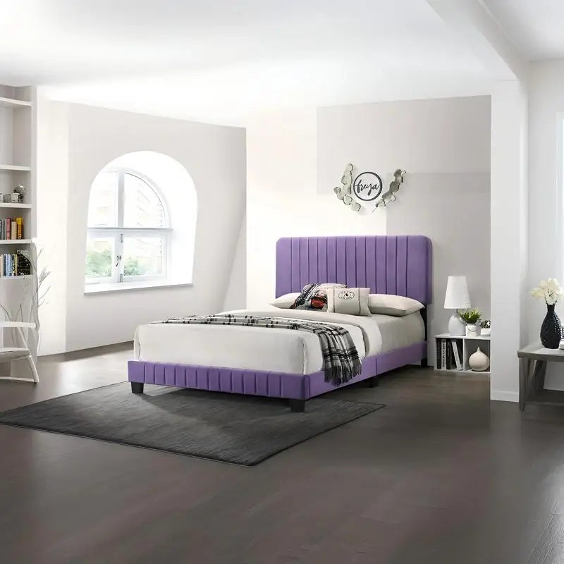 Vibrant Purple Contemporary Queen Bed with Stylish Design and Comfort
