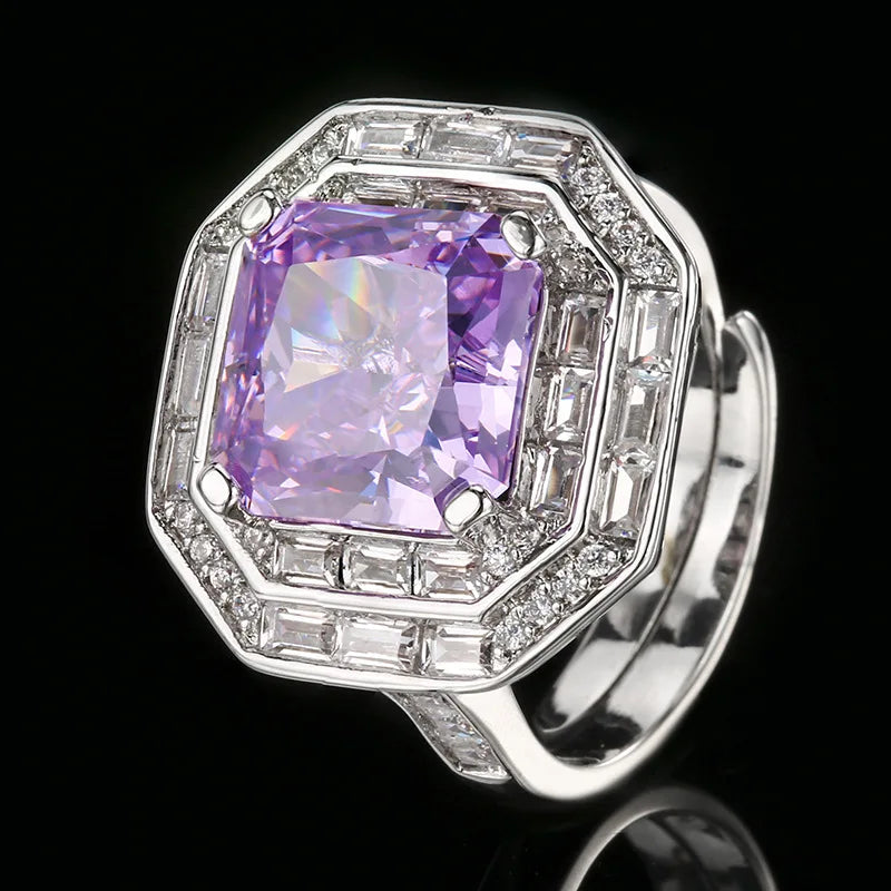 High Carbon Diamond Ice Flower Cut Purple Diamond Princess Square Set necklace or ring