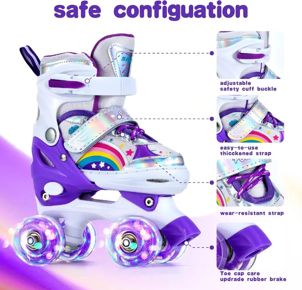 Adjustable Roller Skates for Kids with Light-Up Wheels, 4 Size Options, Perfect for Beginners