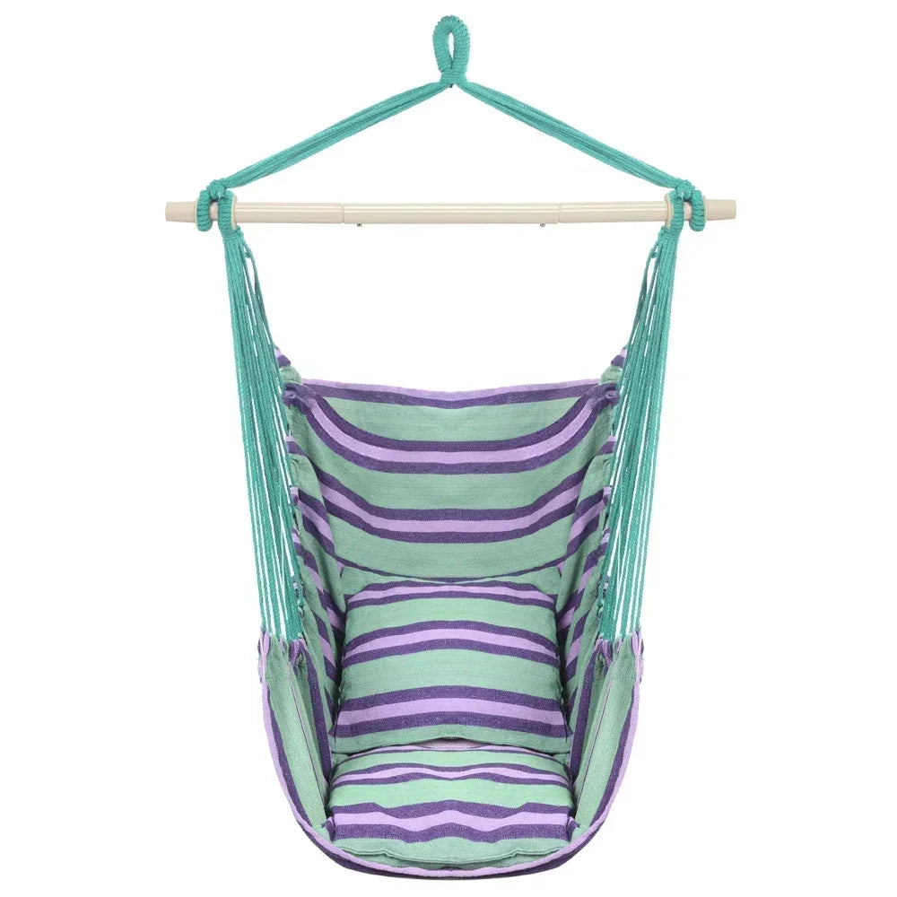 Cotton Canvas Hanging Rope Chair with Pillows - Purpleobsessions