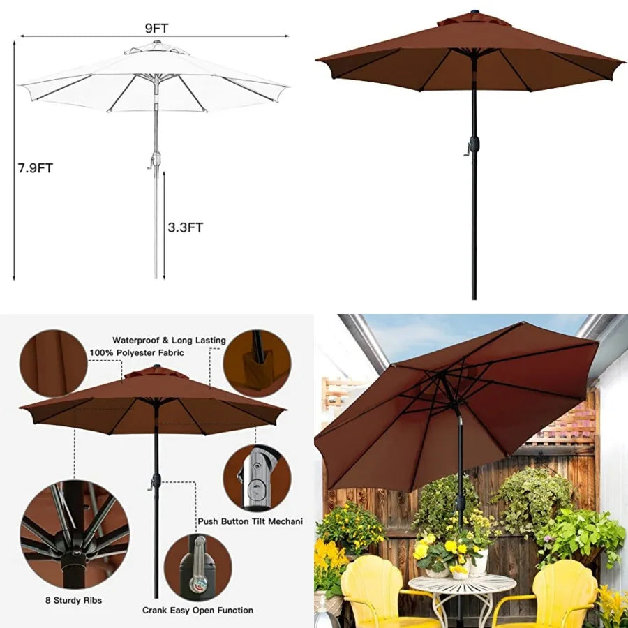 9' Patio Umbrella Outdoor Table Umbrella with 8 Sturdy Ribs