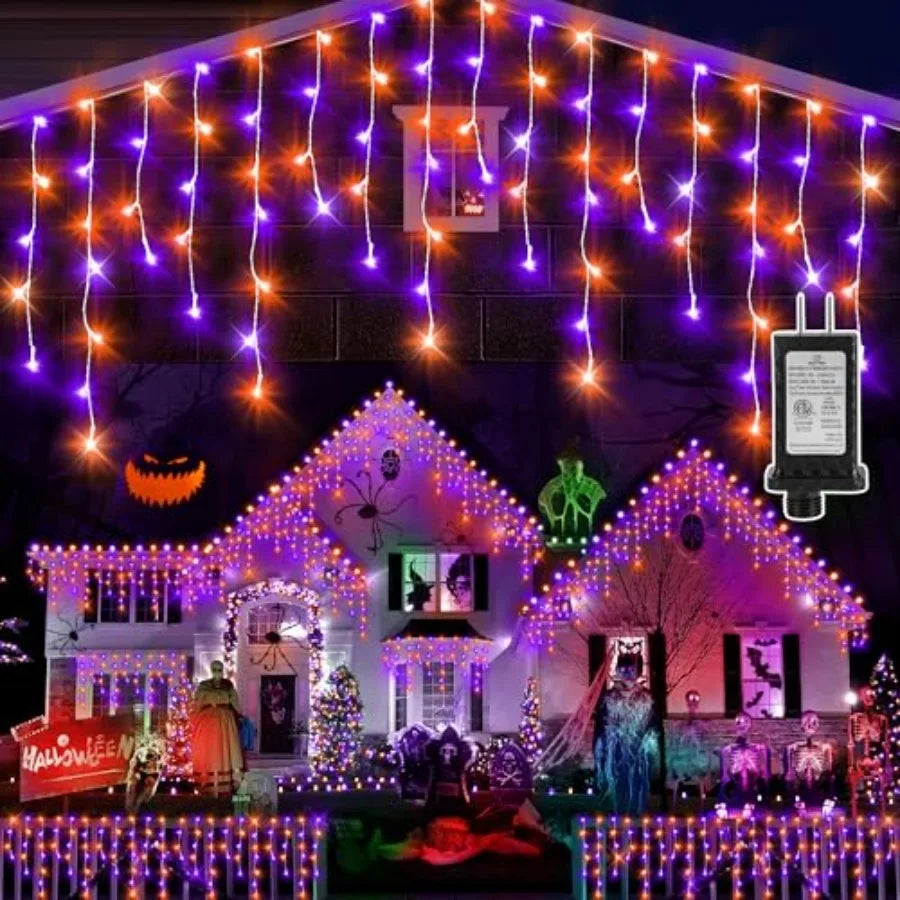 Halloween decoration lights, LED, orange and purple, 99FT 1216 bulbs, weather-resistant PVC wire, energy-efficient