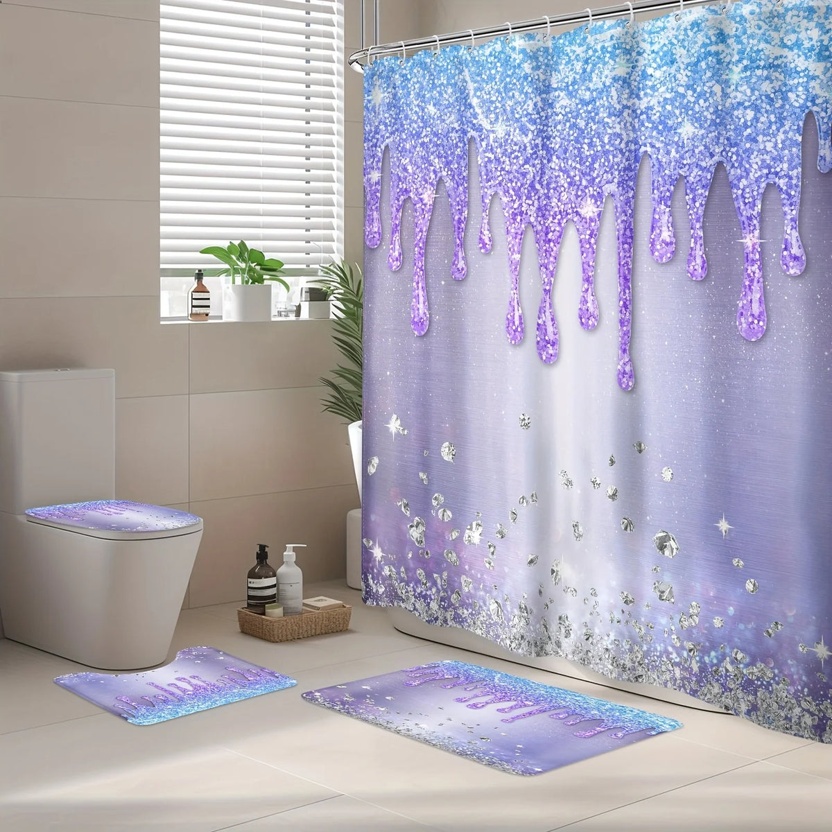 4pcs- Purple Gradient Shower Curtain Set