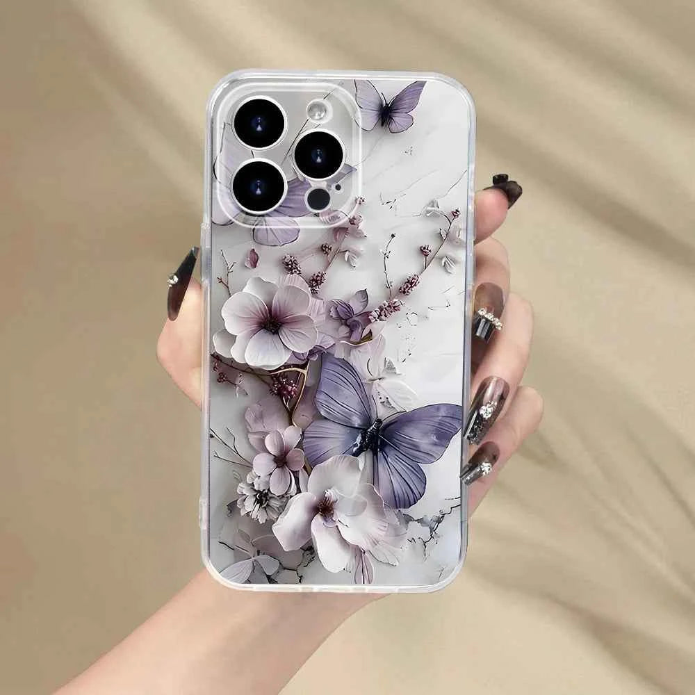 Purple butterfly with floral motif for iPhone 17 16/15/14/13/12/11 Pro Max Plus