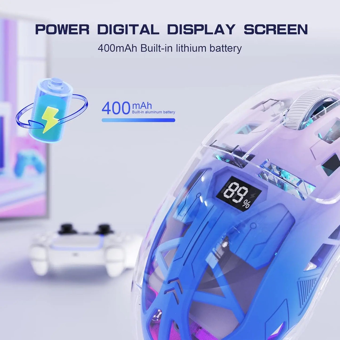 A2 Transparent Wireless Gaming Mouse, BT 5.0/2.4G PC Rechargeable