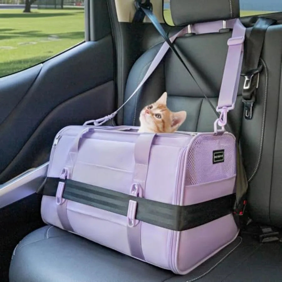 Soft-Sided Cat Carrier with Patented Safety Buckles Lockable Zippers Safety Tether Escape-Resistant