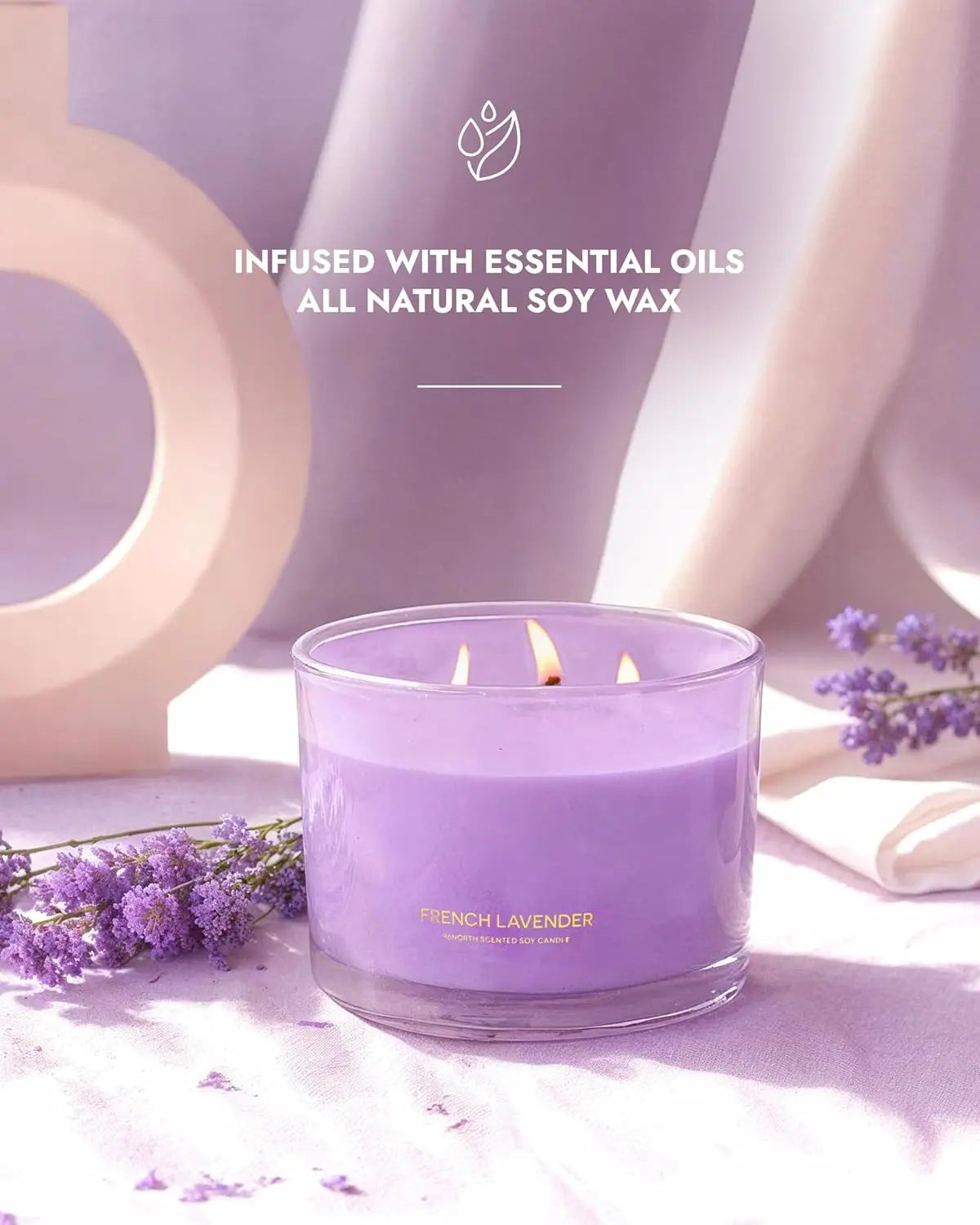 Luxury Lavender Soy Candle with 3 Wicks, 50-Hour Burn Time, Natural Wax for Relaxation and Home Decor