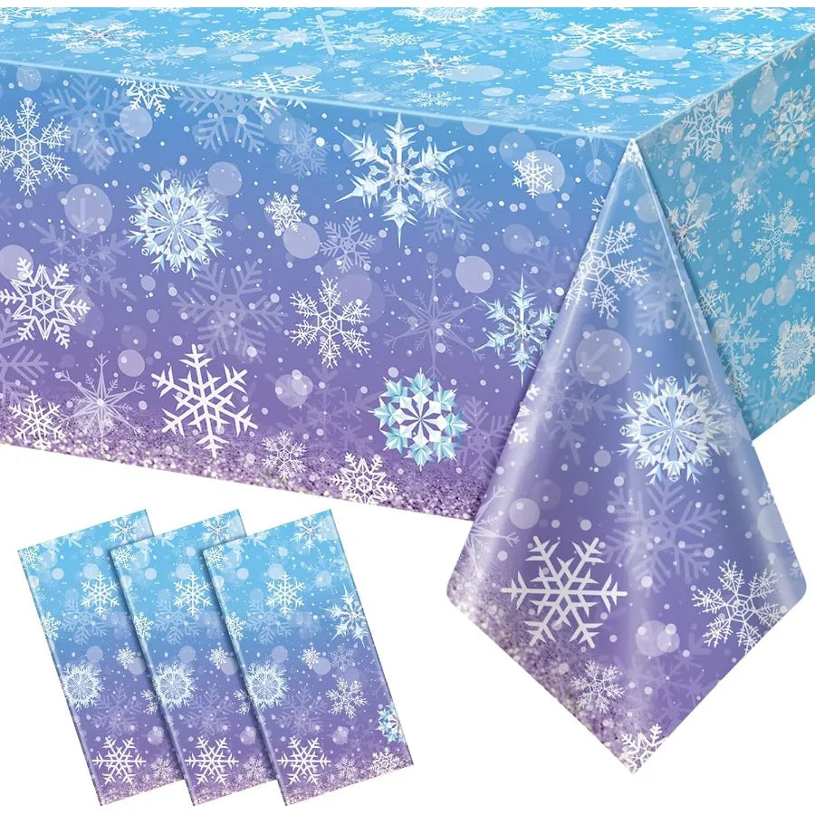 3 Pack Winter Snowflake Plastic Tablecloth Decorations Blue and Purple Snowflake