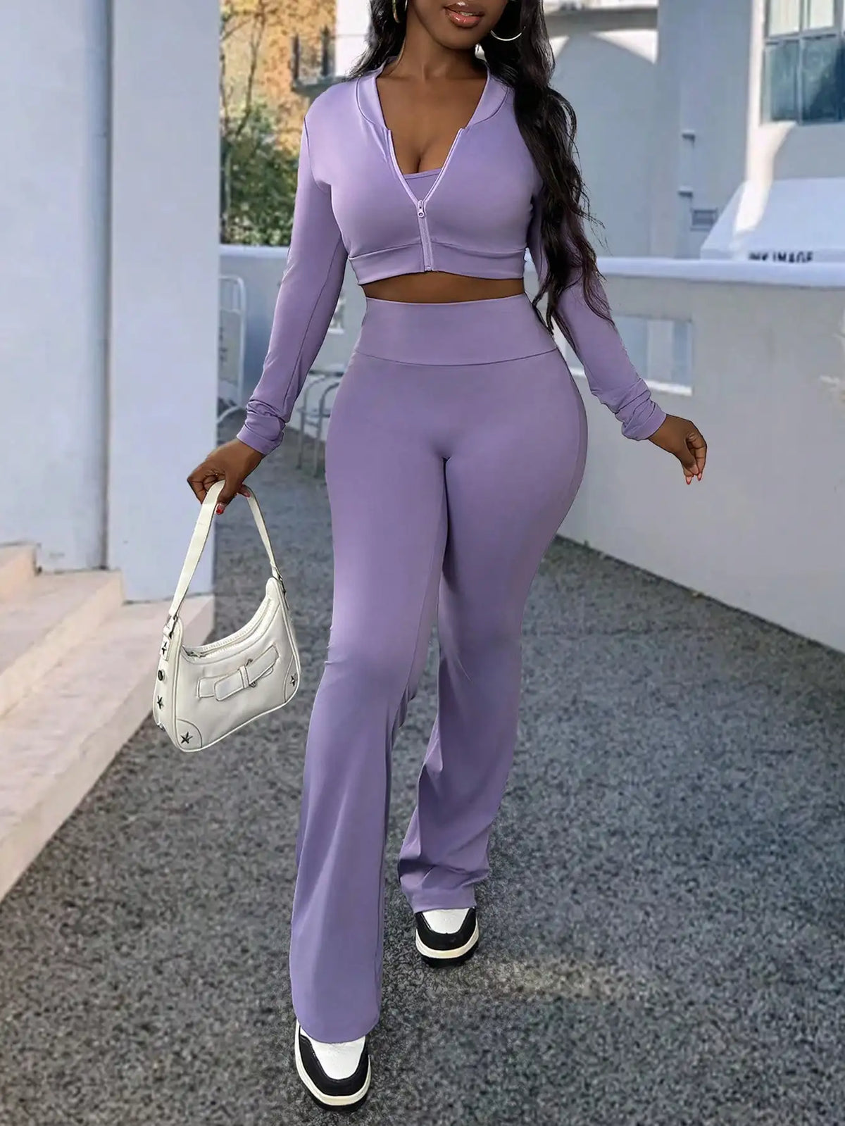 3-piece Summer Casual Sportswear Set-- Sports Top and Flared Pants for Women