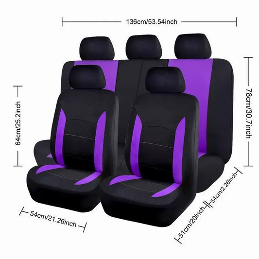 Car Interior 37-Piece Set - Polyester Seat Covers, PU Steering Wheel Cover, Shoulder Pads, Decorative Strips  etc