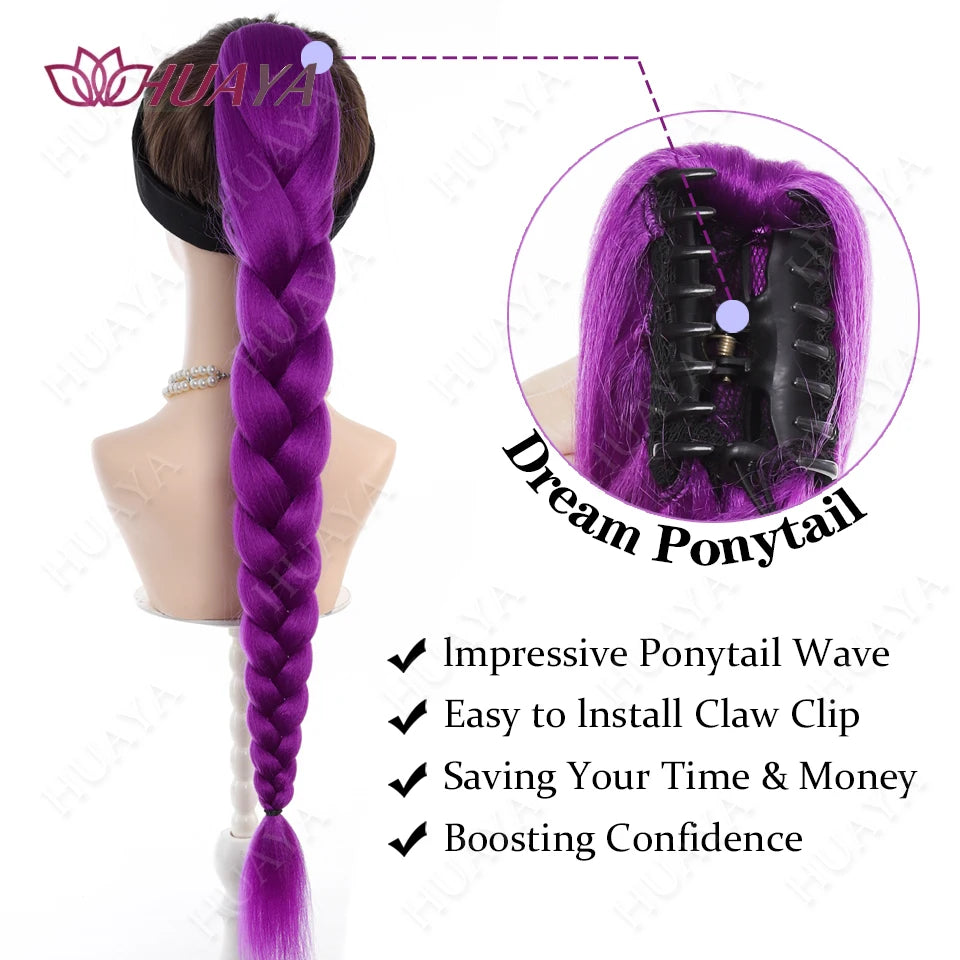 Synthetic Long Braided Purple Hair Ponytail Extension