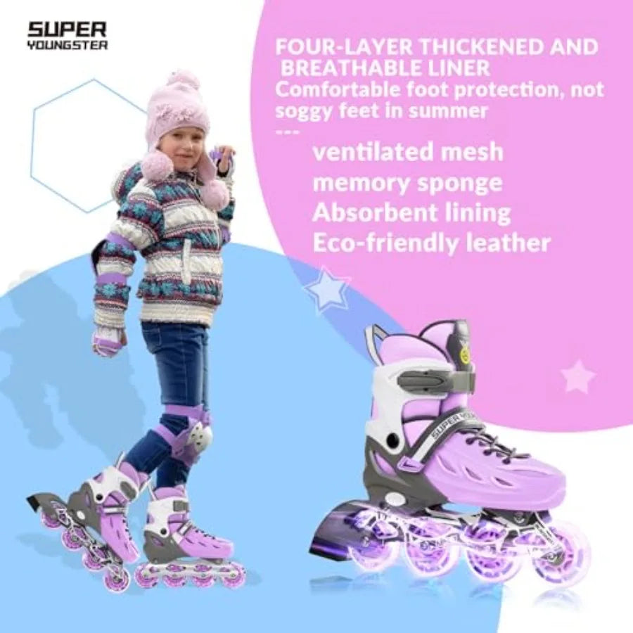 Adjustable Inline Roller Skates with Light Up Wheels