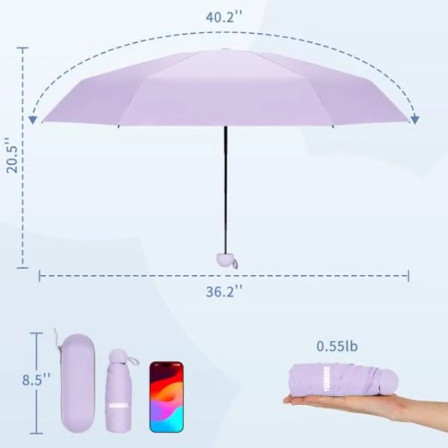 Travel Umbrella Portable Compact Umbrellas, Pocket Mini for Purse, Umbrellas for UV Sun and Rain Small for Backpack, Umbrella w