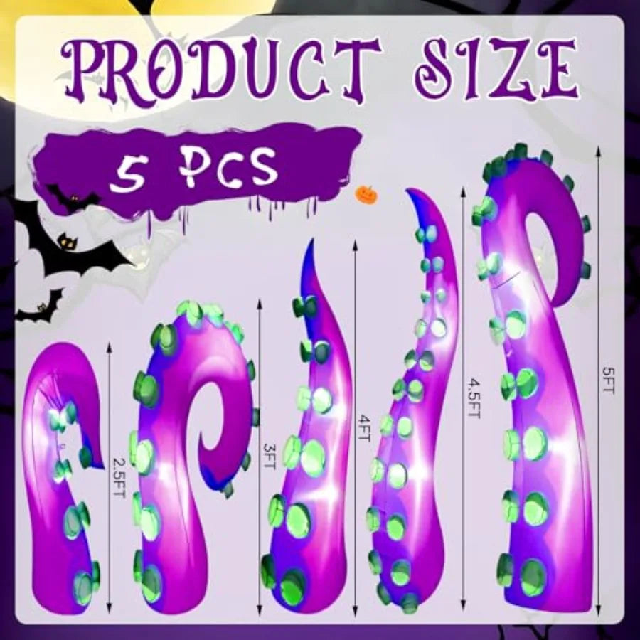 Halloween window decoration outdoor yard lawn party, inflatable lighted giant octopus tentacle, PVC material,