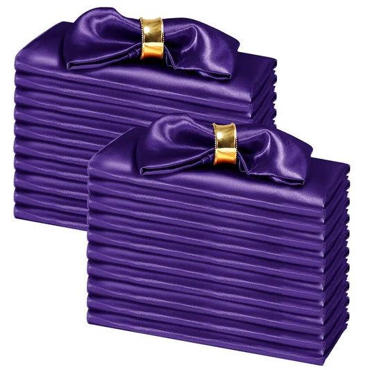 100 Pieces Purple Satin Cloth Napkins 12 x 12 Inches,