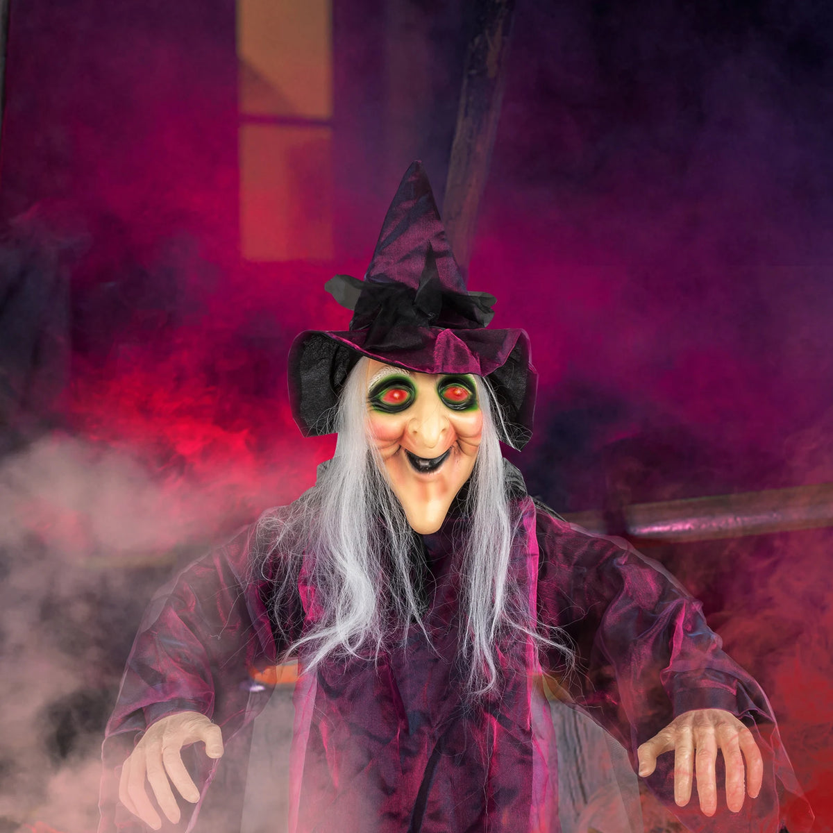 71 in Life Size Hanging Witch Animatronic Talking Halloween Decoration,