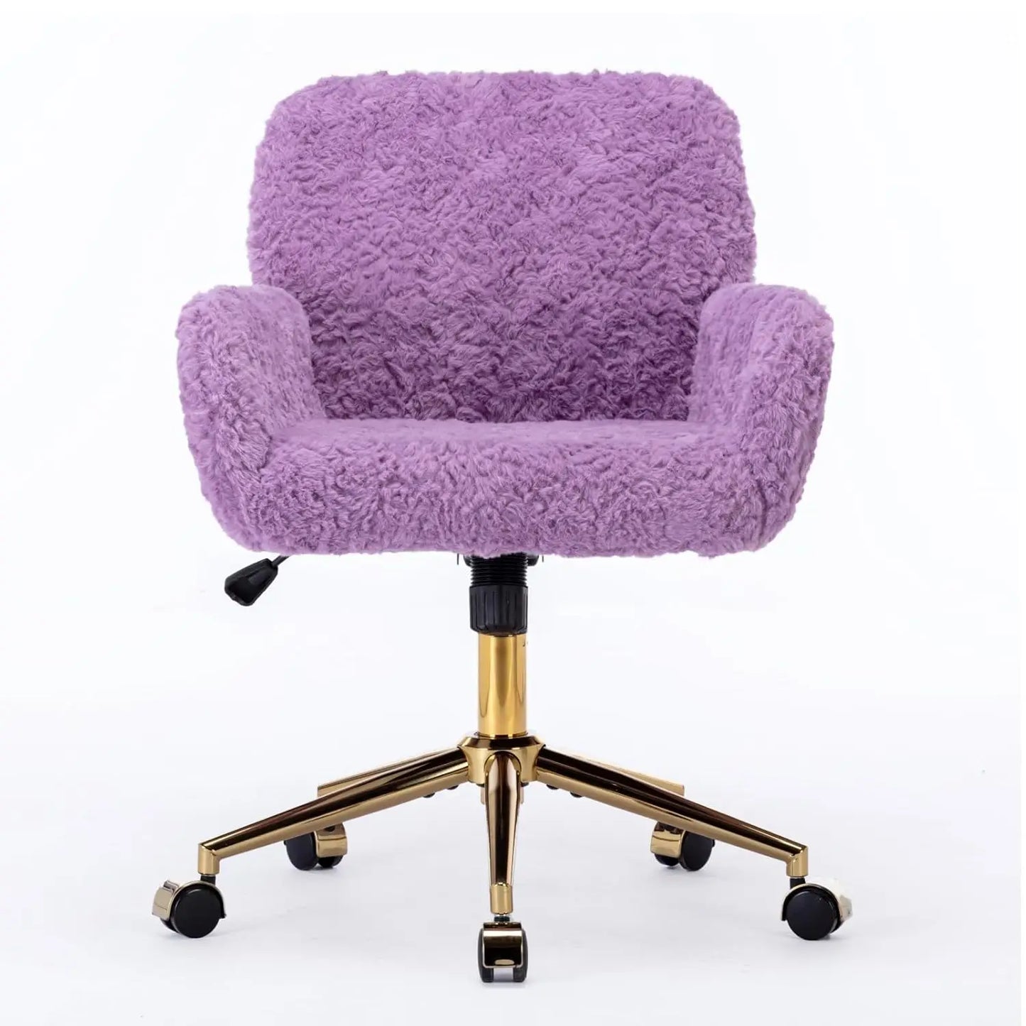 Upholstered Adjustable Swivel Vanity Chair with Wheels & Gold Base