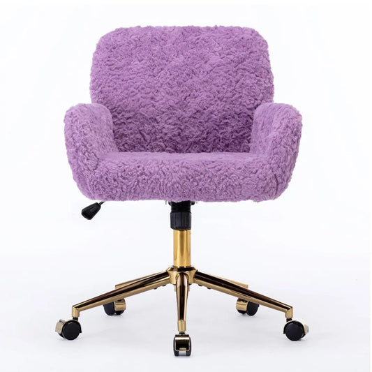 Upholstered Adjustable Swivel Vanity Chair with Wheels & Gold Base