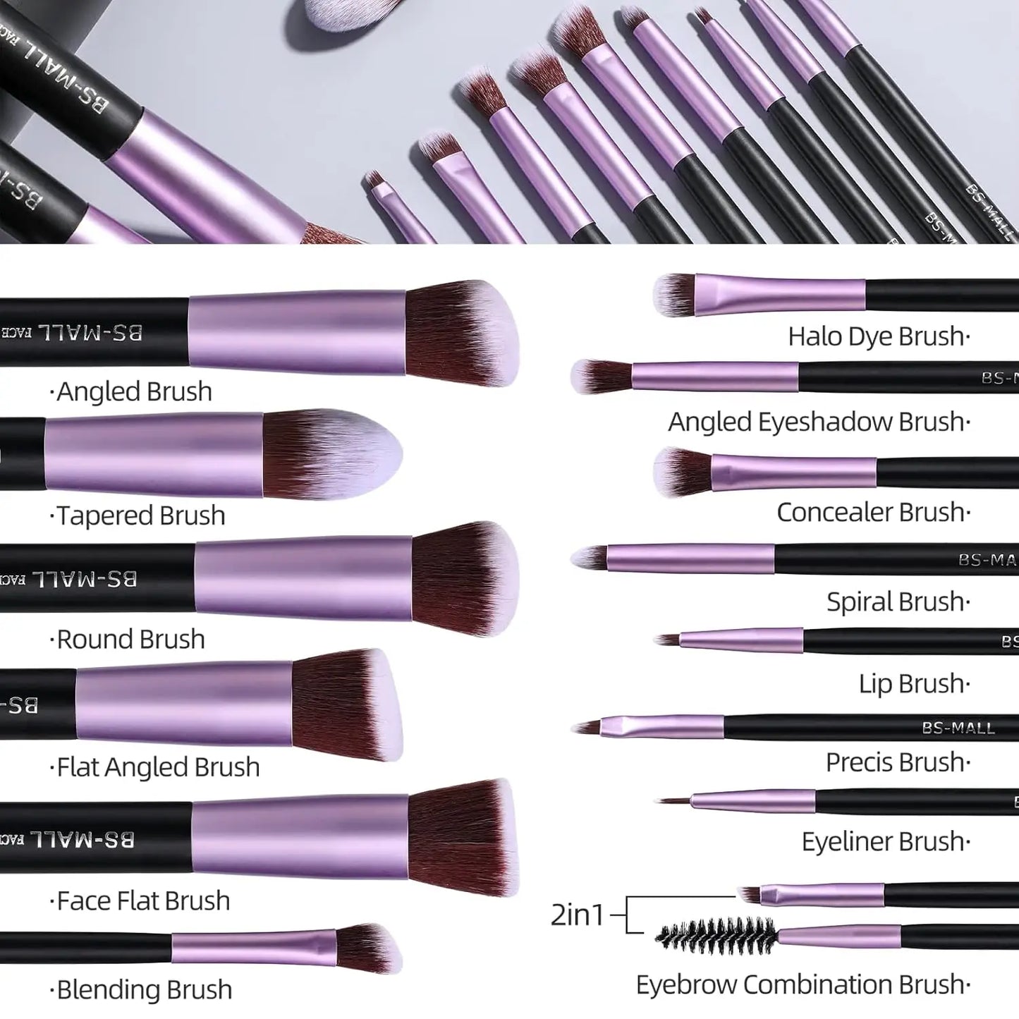 14-Piece Purple Makeup Brush Set with Travel Case