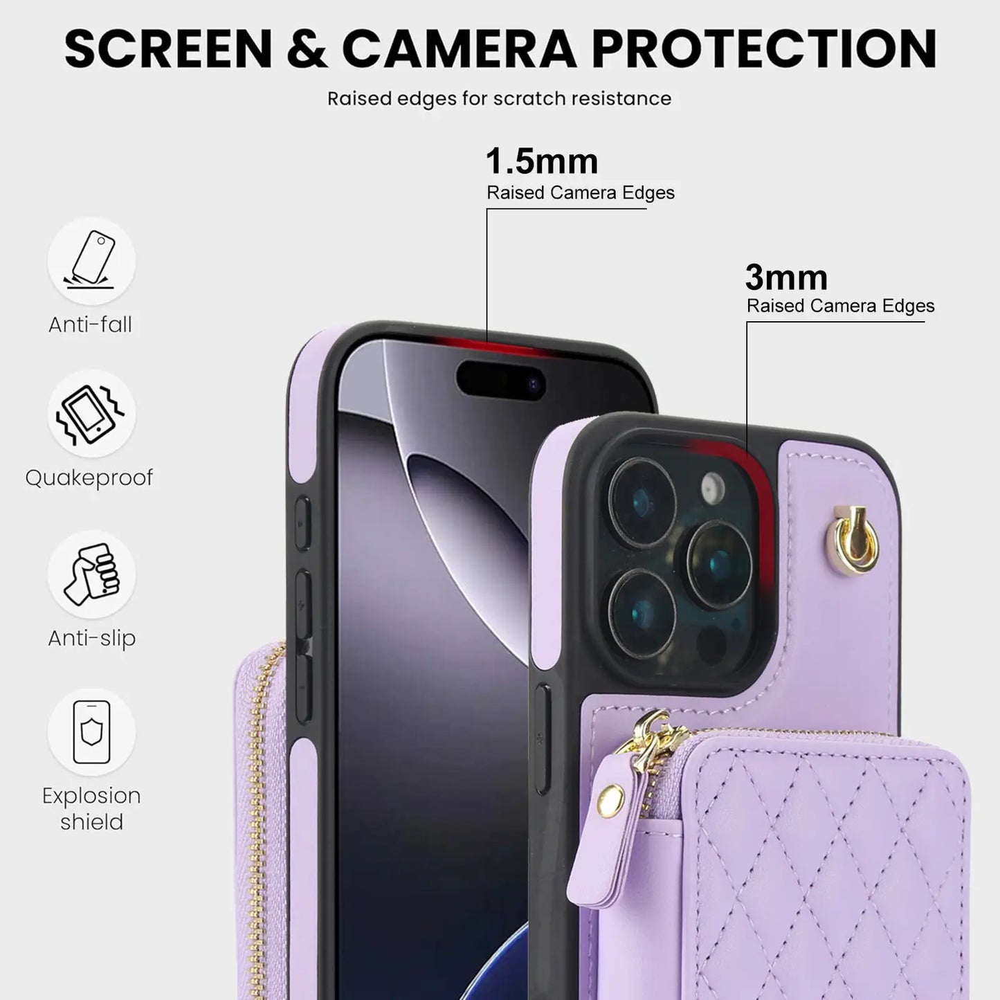 Crossbody Wallet Case for iPhone 16/15/14/13/12/11 Pro Max 7 8 Plus X XS Max XR,RFID Blocking Zipper Handbag Purse Flip Cover