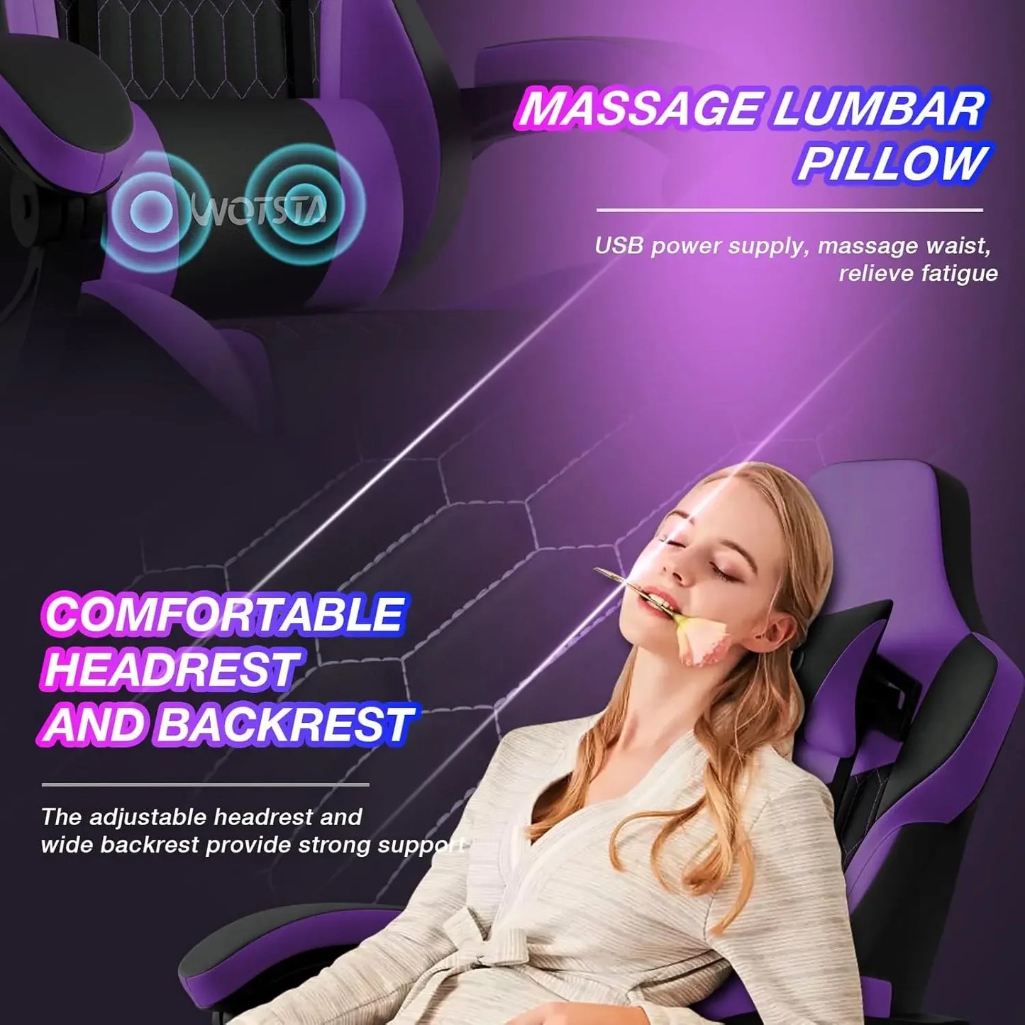 Purple High Back Ergonomic Gaming Chair With Footrest Adjustable Headrest Lumbar Support PVC Leather Racing Style For Home Offic