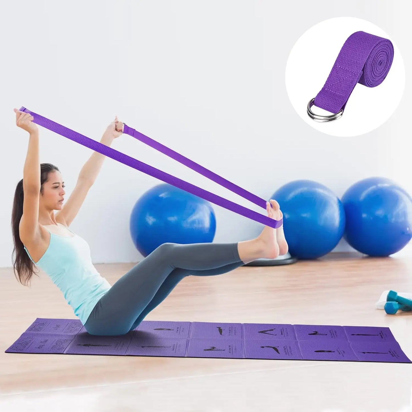 Foldable Non-Slip Yoga Mat, 5mm Thick with Strap for Home Gym and Travel, 68x24 Inches